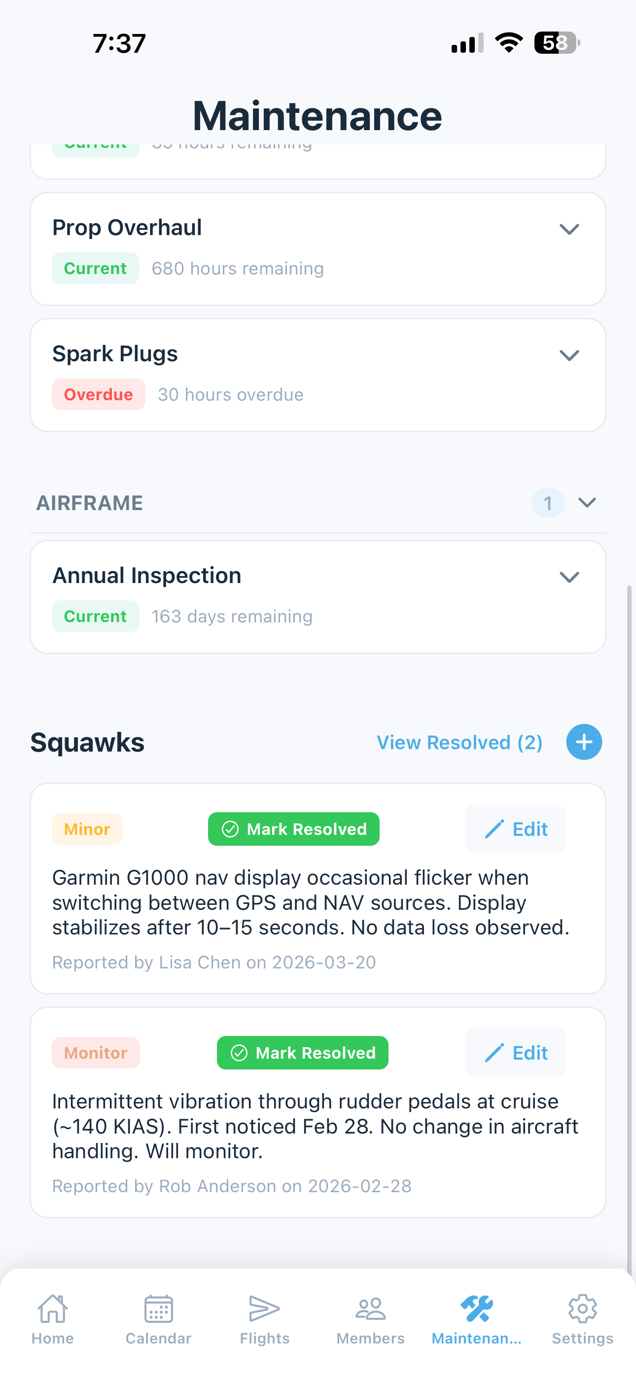 Squawk reporting with severity levels and grounding alerts