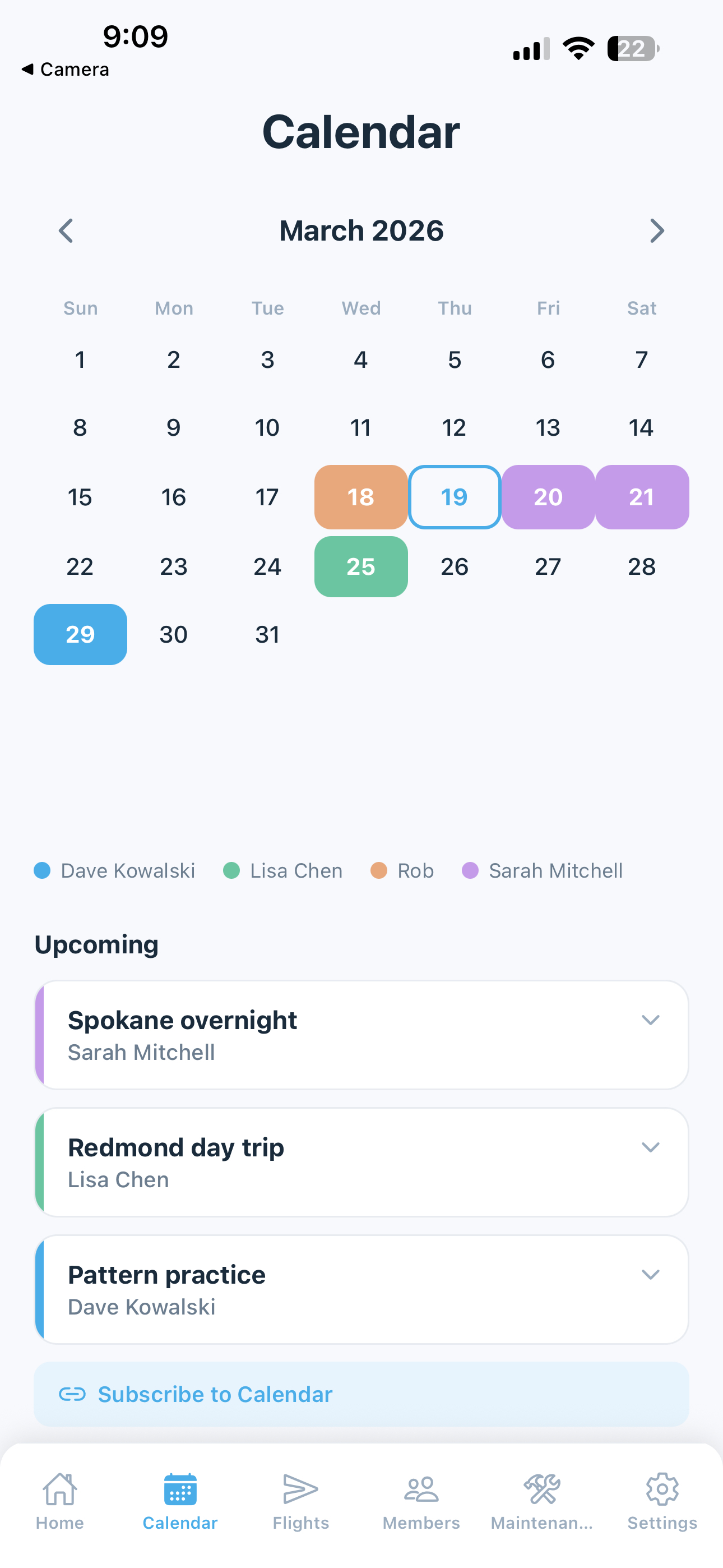 Calendar screen