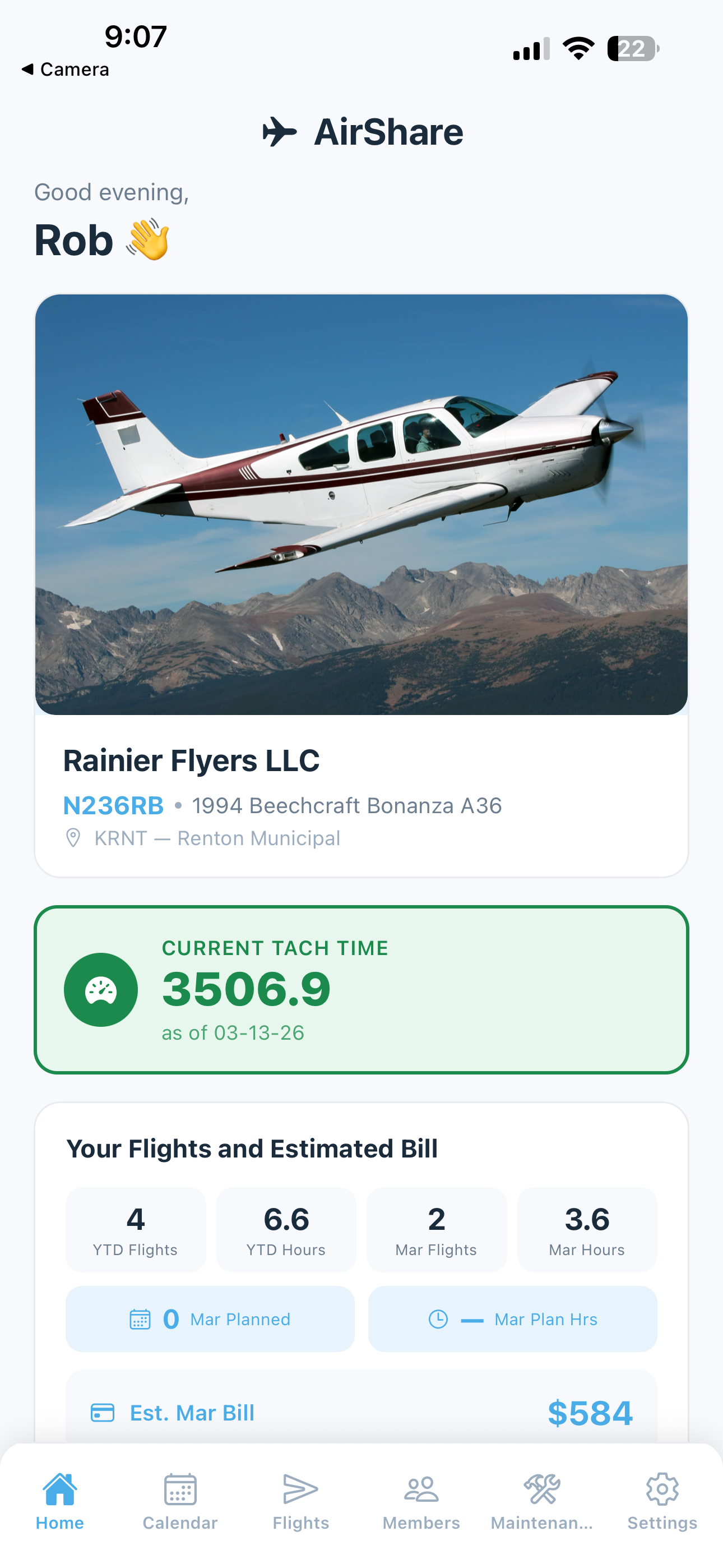 Home dashboard - top section