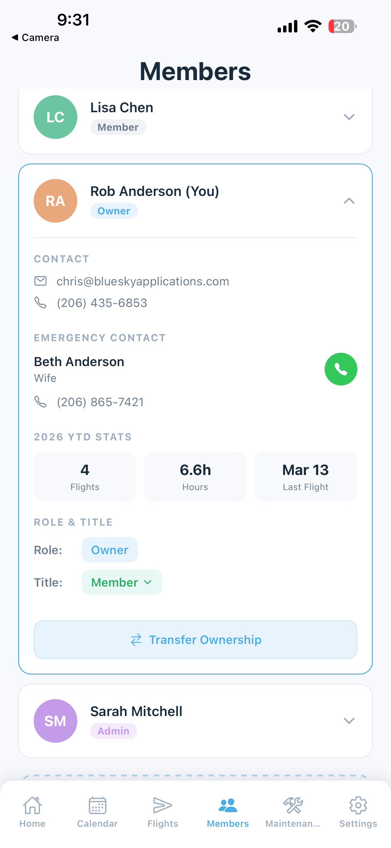 Member modal expanded