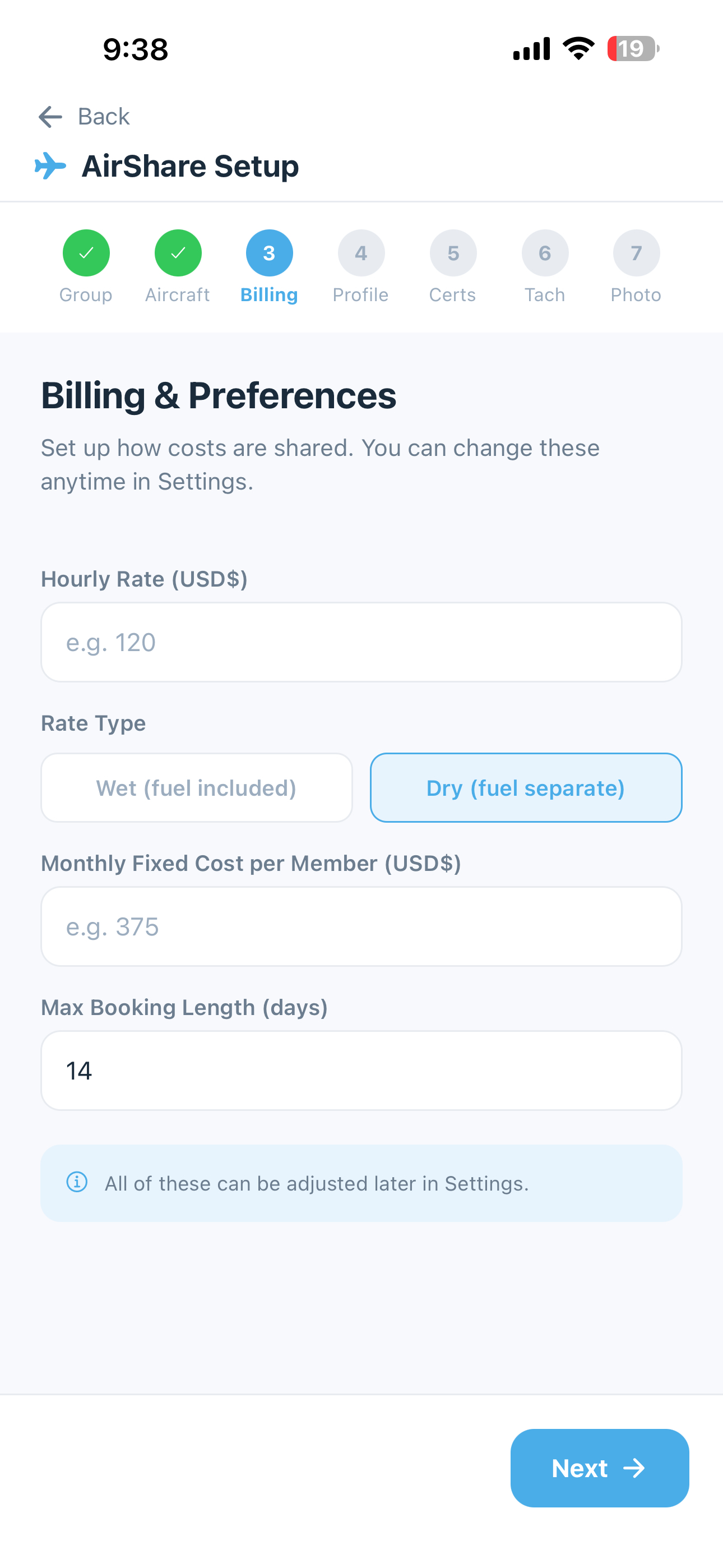 Onboarding step 3 - Billing & Preferences