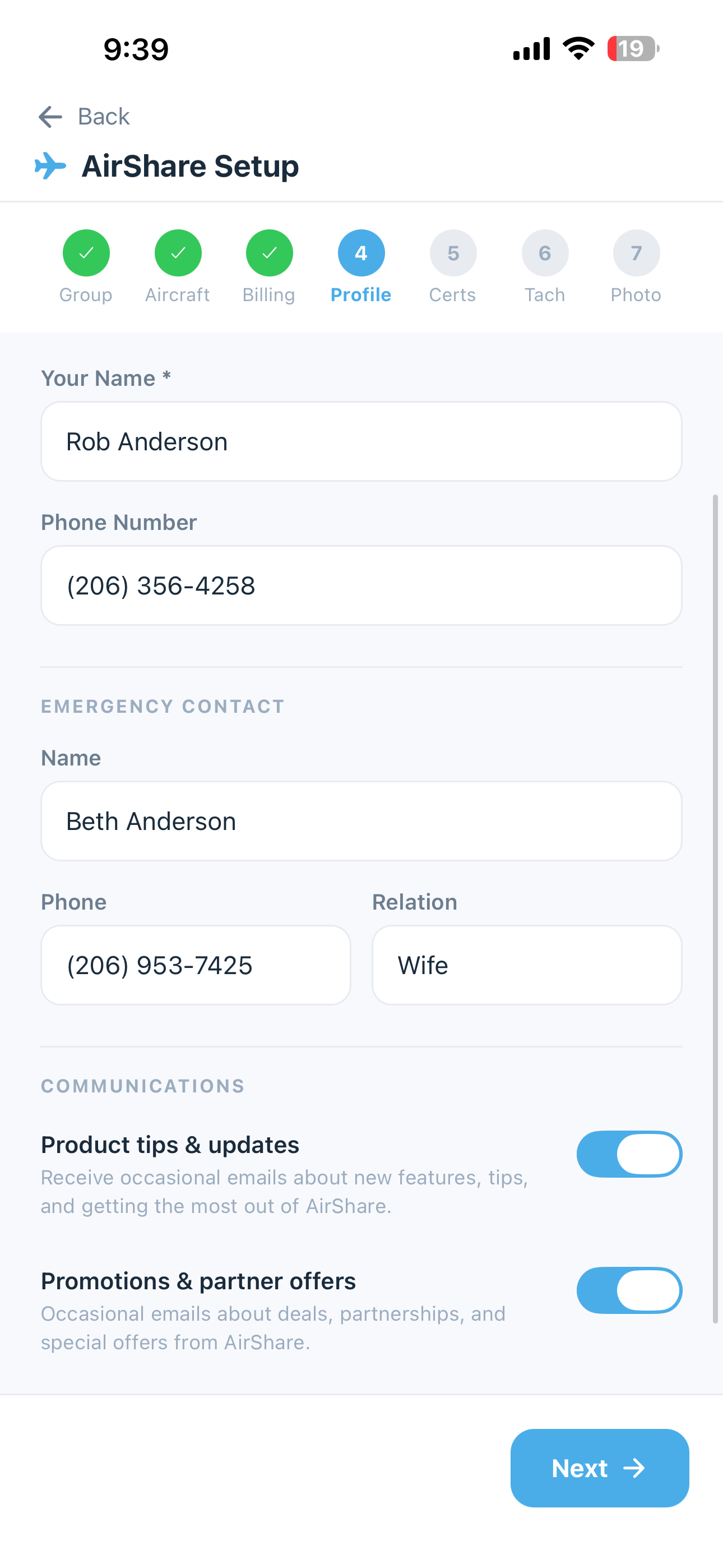 Onboarding step 4 - Member Info