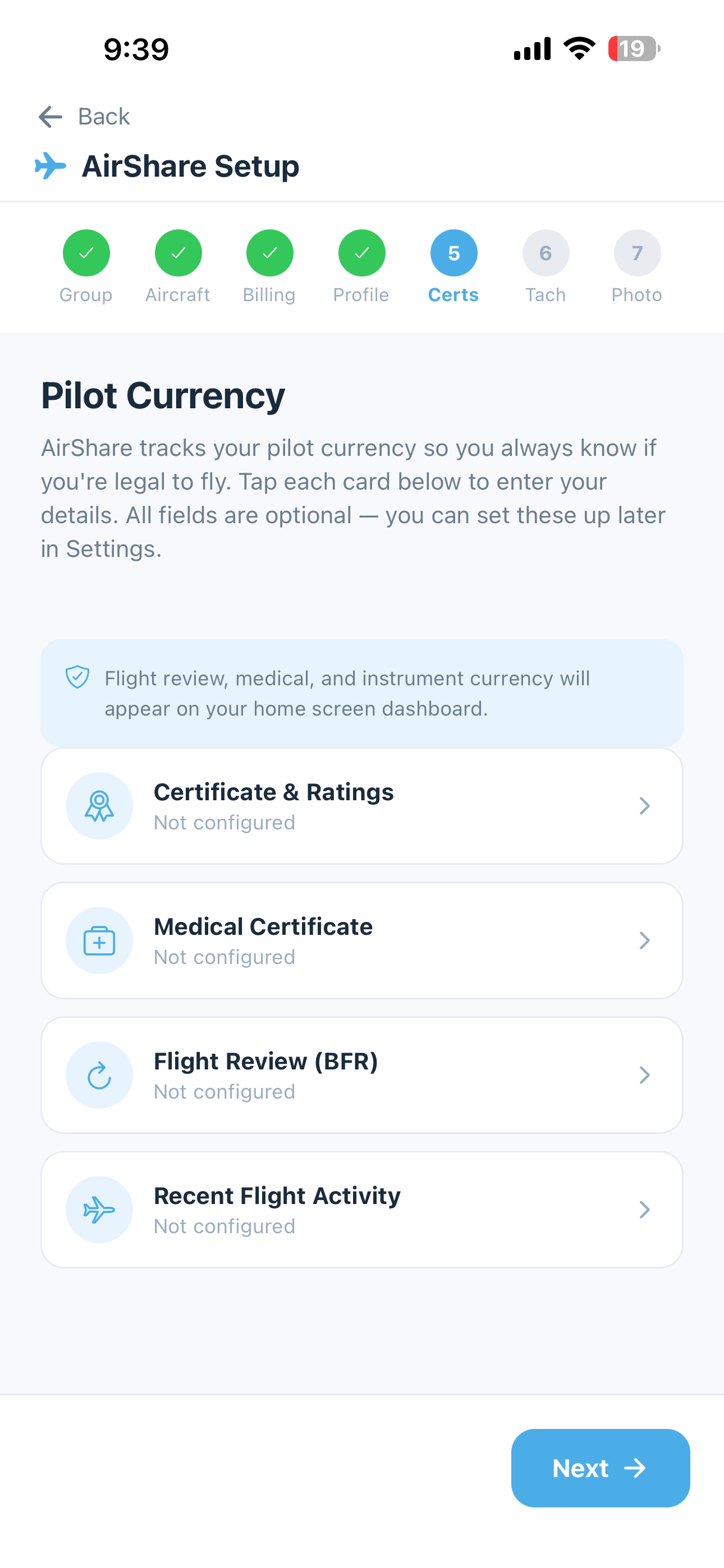 Onboarding step 5 - Pilot Currency