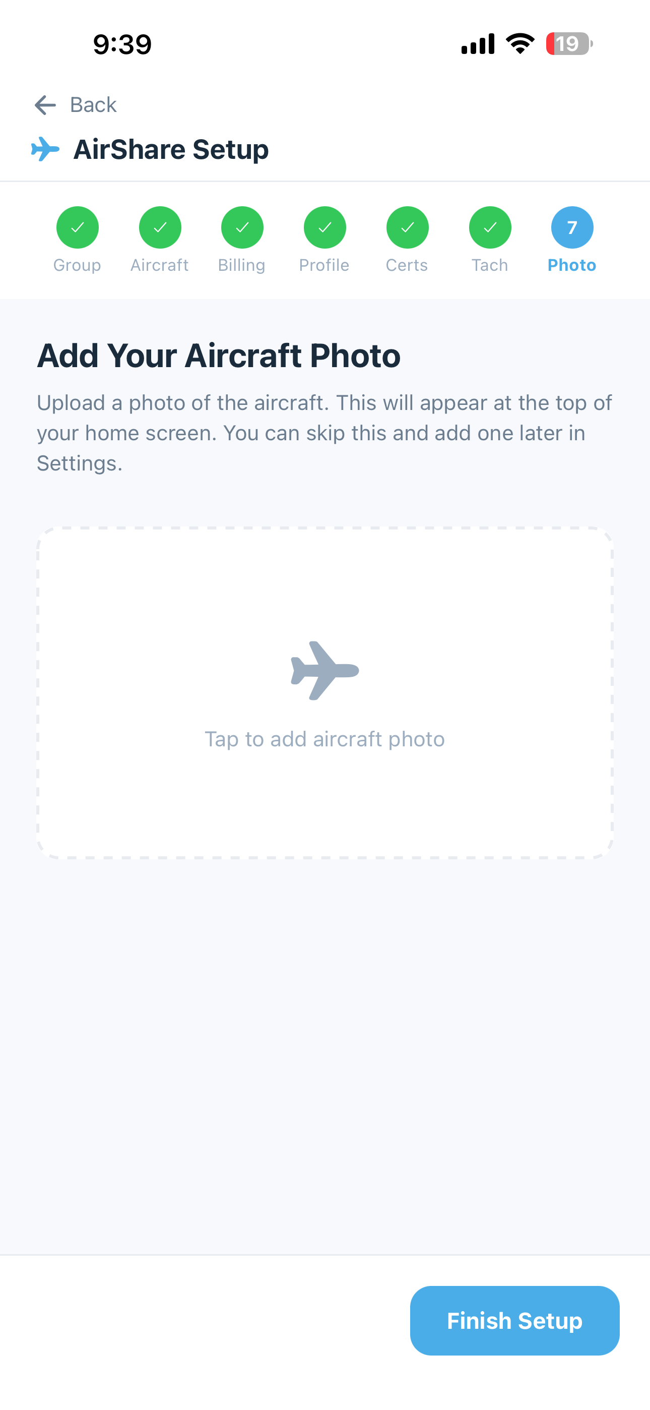 Onboarding step 7 - Aircraft Photo
